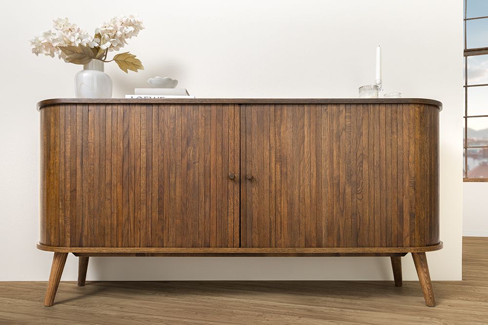 Retro Sideboard VALHALLA WOOD 160cm smoked Eichenholz Schiebetüren