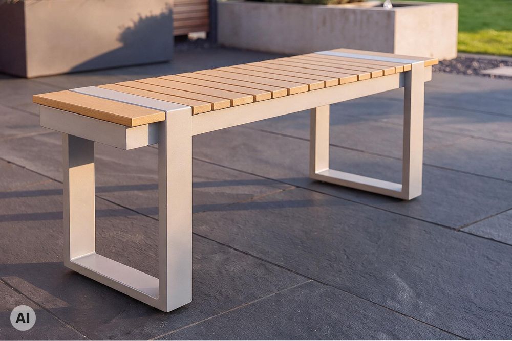 Outdoor Sitzbank TAMPA LOUNGE 125cm greige natur Holz-Design Aluminium wetterfest