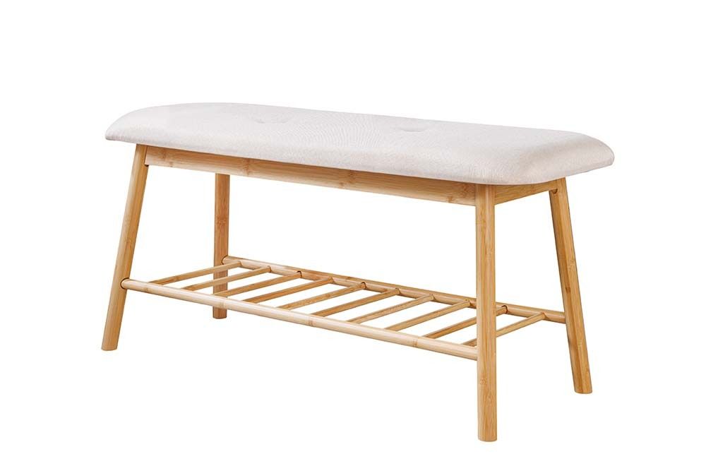 Stilvolle Schuhbank ZEN-BO 90cm natur beige Bambus Regal Sitzbank mit Stauraum