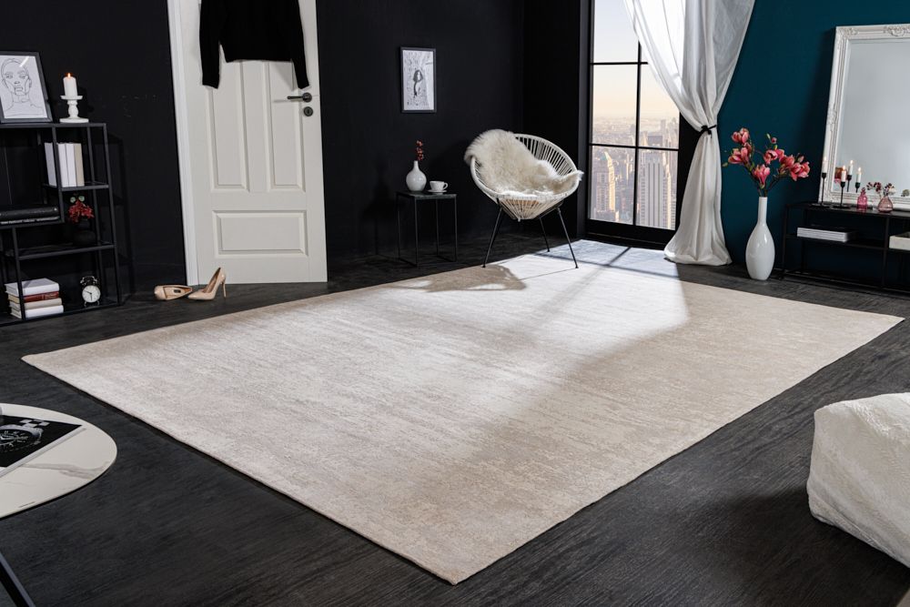 Design Teppich MODERN ART XXL 350x240cm beige Used Look Baumwolle Vintage Flachgewebe