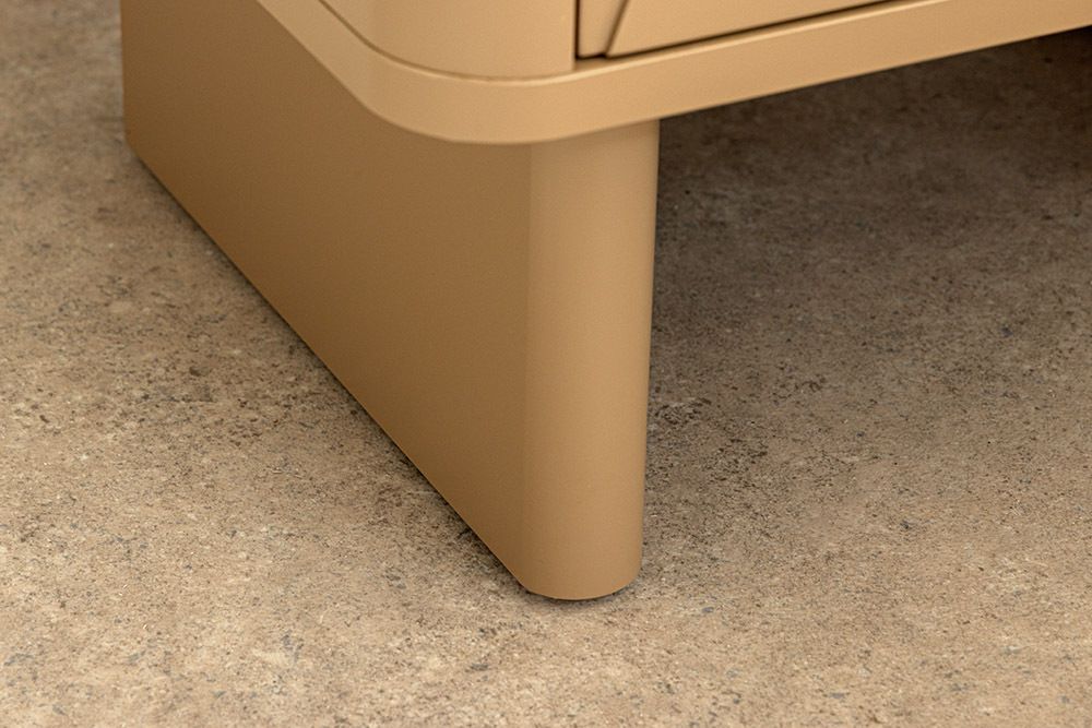 Design Nachttisch SAVOY 50cm grau beige greige Keramik Travertin Beistelltisch