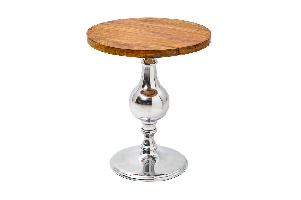 Design Beistelltisch EXTRAVAGANCIA 60cm Mangoholz massiv rund Metall Säulenfuß silber