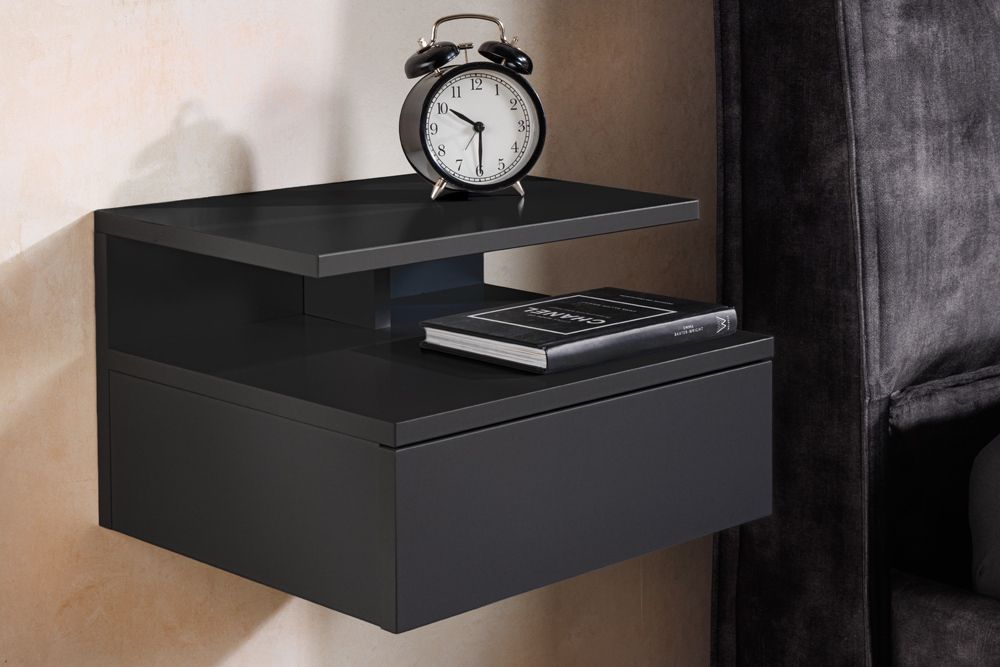 Hängender Nachttisch FLOATING 35cm schwarz Regal mit Schublade