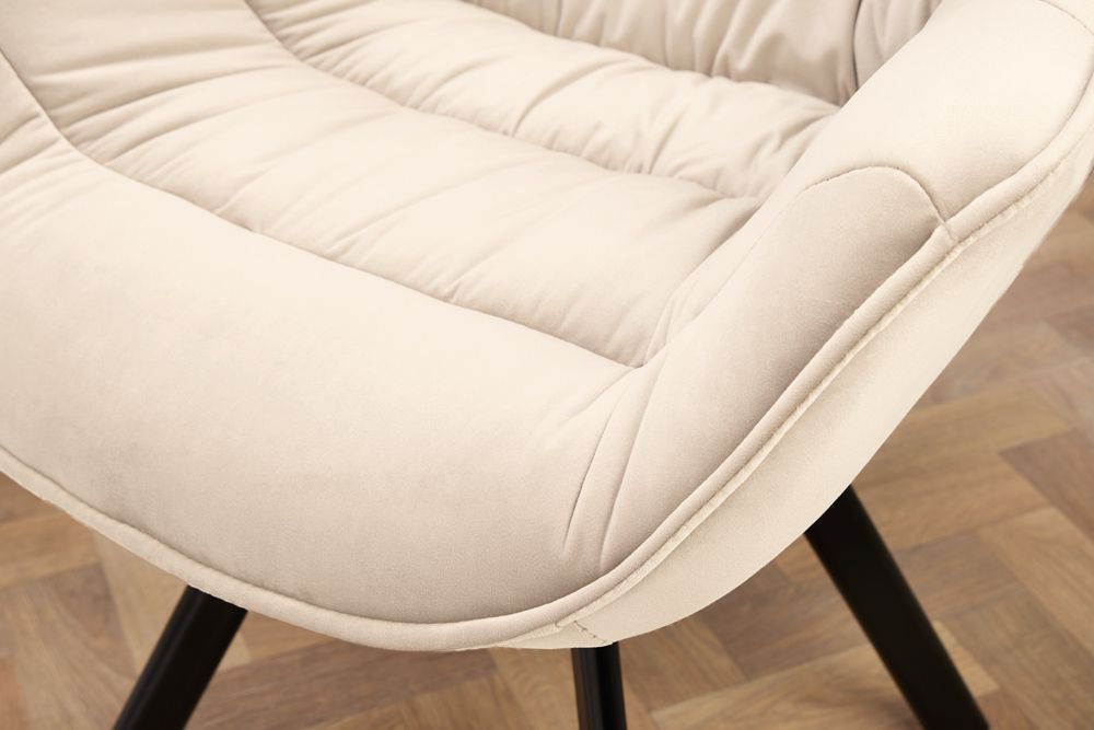Drehbarer Stuhl THE DUTCH COMFORT champagner beige Samt schwarze Metallbeine