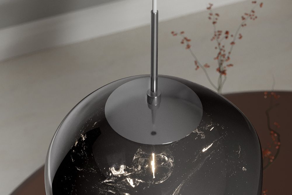 Runde Hängelampe LIQUID DIAMOND 20cm smoke Glas Stahl Kugelleuchte