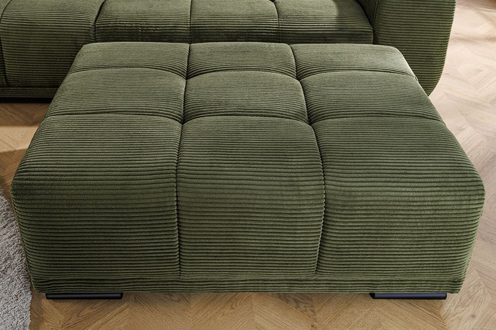 Moderner Hocker ELEGANCIA 110cm grün Cord mit Ziersteppung