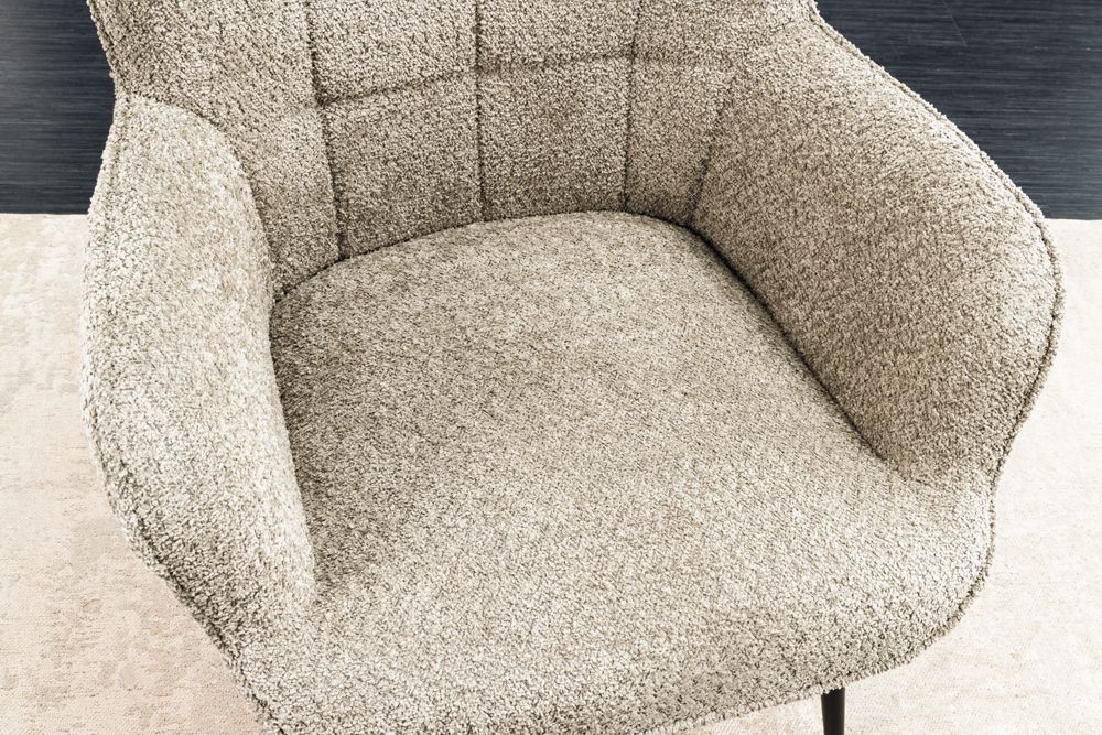 Moderner Sessel SCANDINAVIA champagner greige Bouclé mit Armlehnen