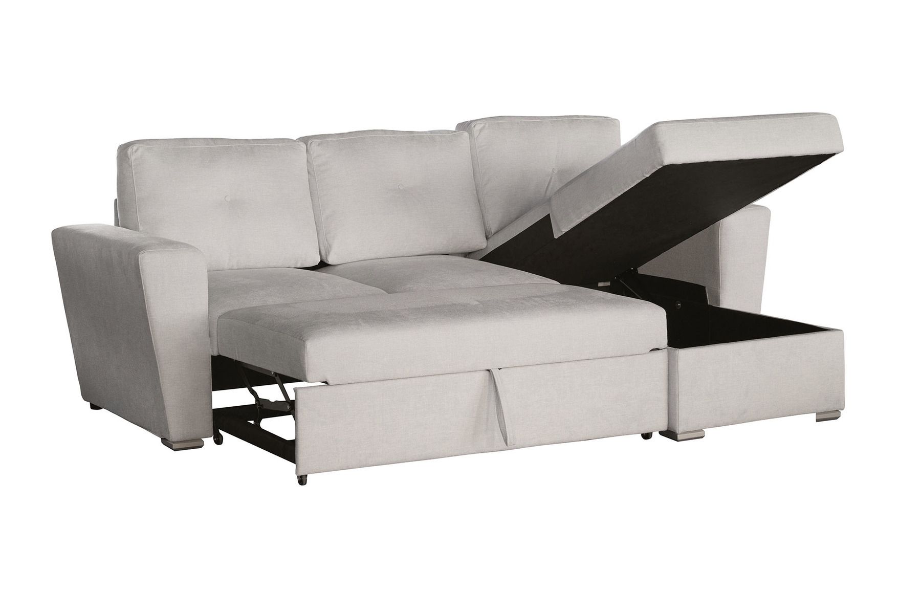 Ecksofa mit Schlaffunktion APARTMENT beidseitig aufbaubar beige Strukturstoff inkl. Stauraum
