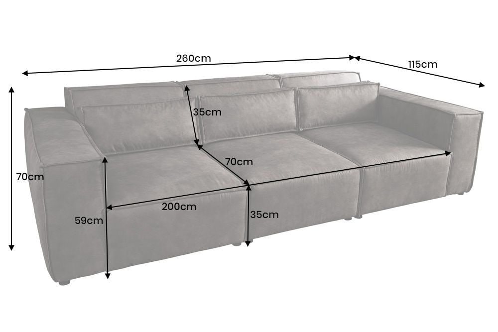 Design 3-Sitzer Sofa BOSSA NOVA 260cm antik dunkelgrau Microfaser Couch Wohnzimmer