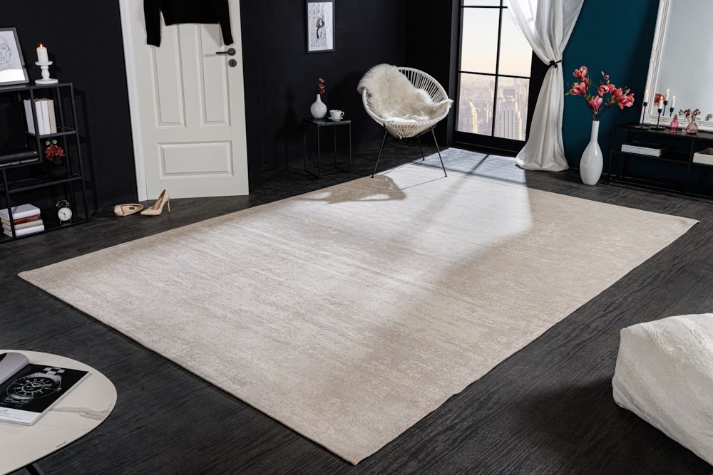 Design Teppich MODERN ART XXL 350x240cm beige Used Look Baumwolle Vintage Flachgewebe