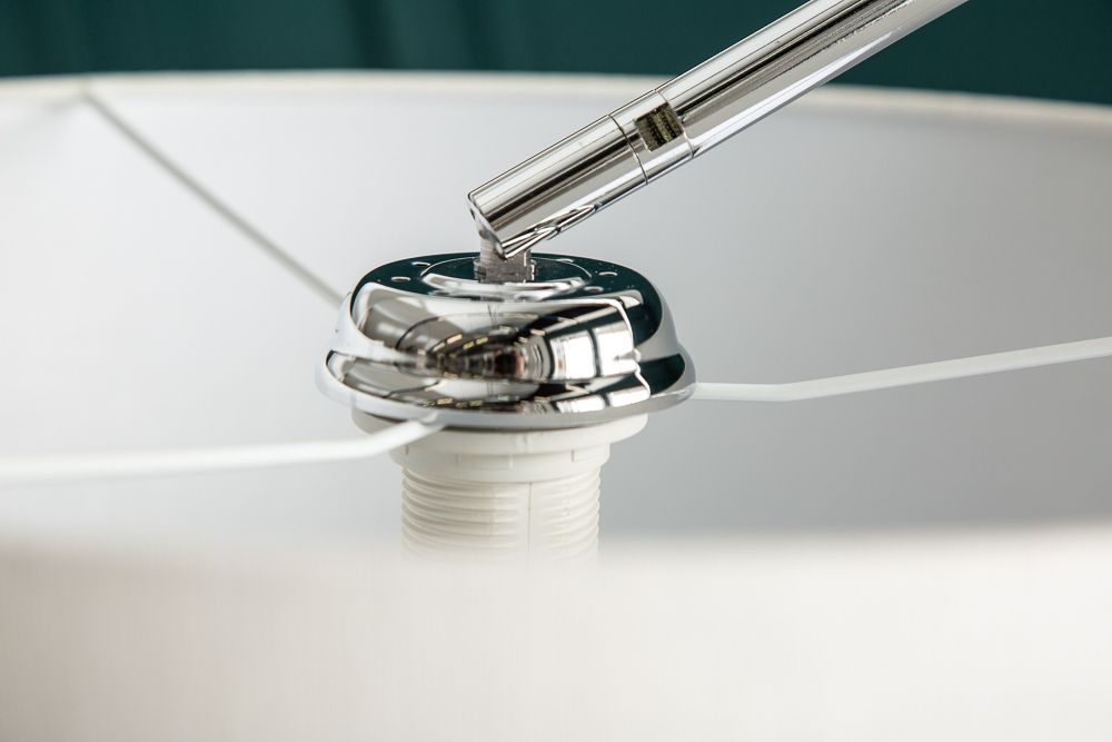 Ausziehbare Bogenlampe LOUNGE DEAL 170-200cm weiß Leinenschirm Stehlampe