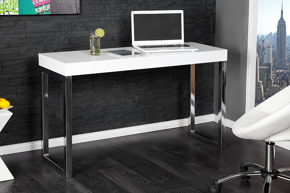 Design Konsole WHITE DESK 120cm weiß Hochglanz Bürotisch