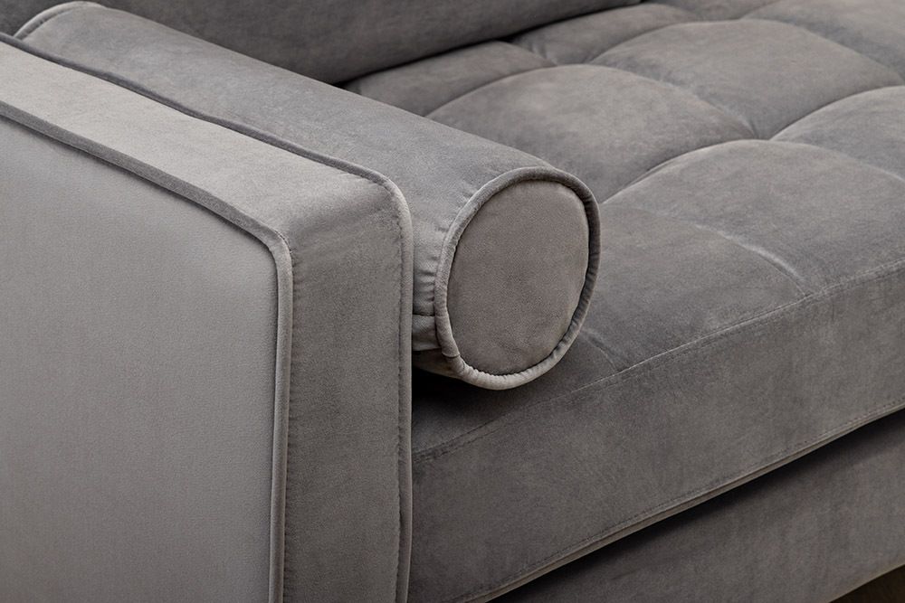 Elegantes Ecksofa COZY VELVET 260cm grau Samt Federkern 3-Sitzer