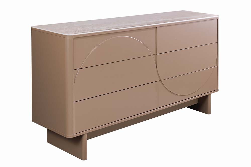 Design Sideboard SAVOY 150cm grau beige greige Keramik Travertin mit sechs Schubladen