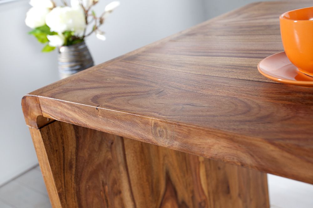 Massivholz Bürotisch CUBUS 120cm braun Sheeshamholz stone finish Schreibtisch