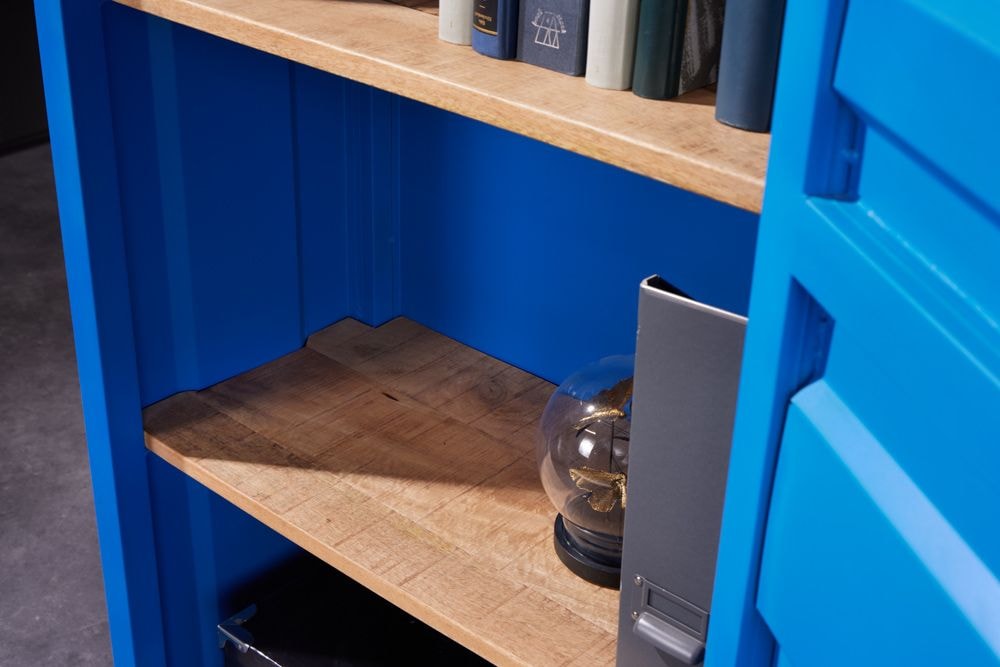 Design Aktenschrank GLOBETROTTER 180cm blau Eisen Container Upcycling Industrial