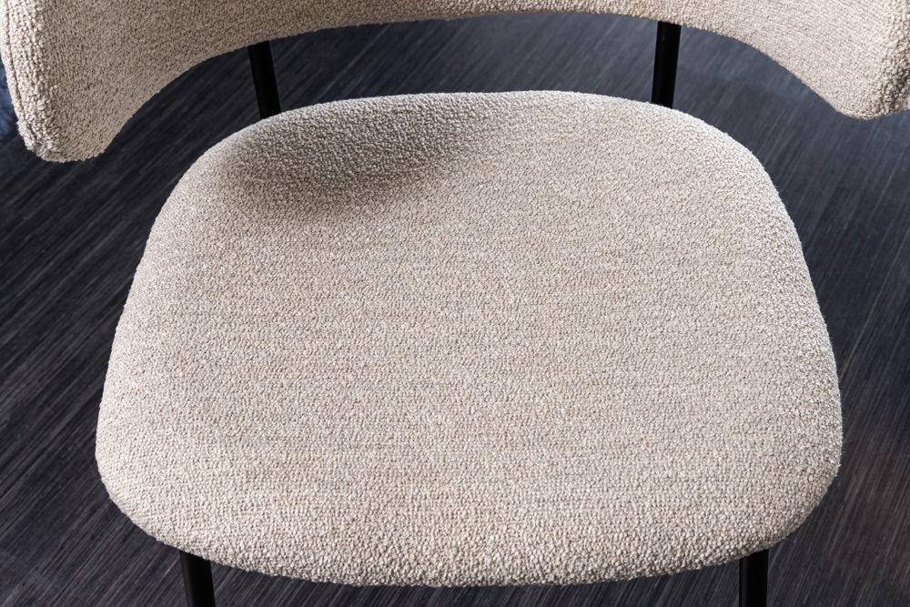 Design Stuhl VOGUE greige Bouclé schwarze Metallbeine