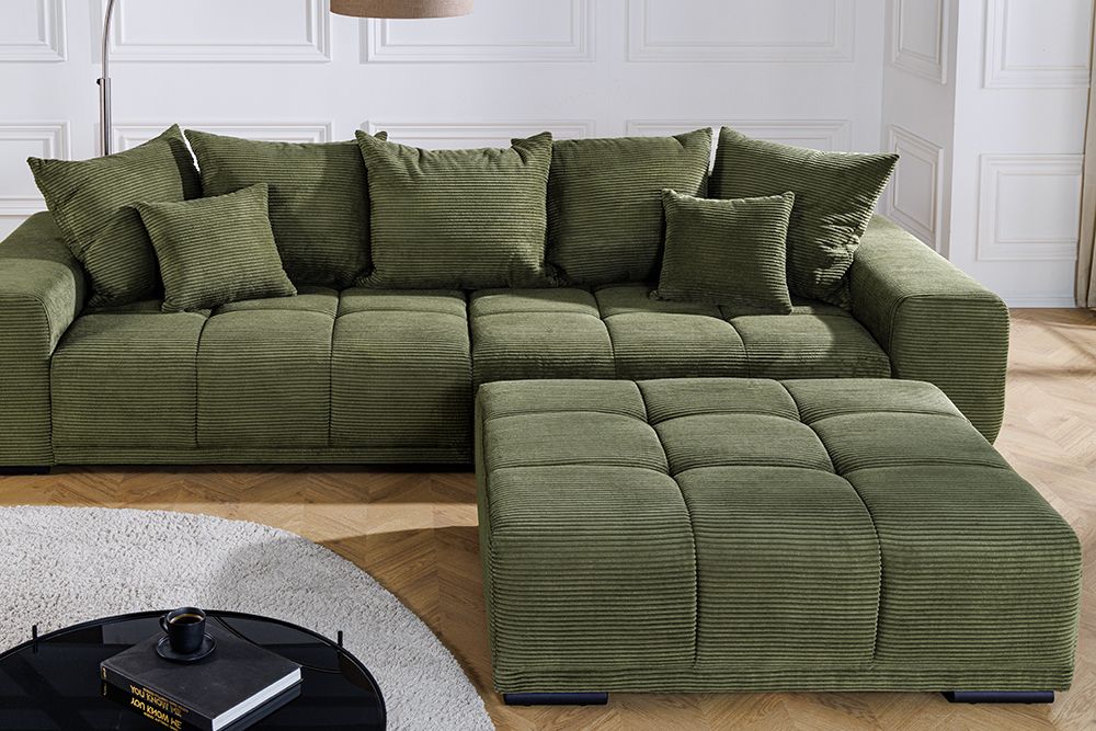 Moderner Hocker ELEGANCIA 110cm grün Cord mit Ziersteppung