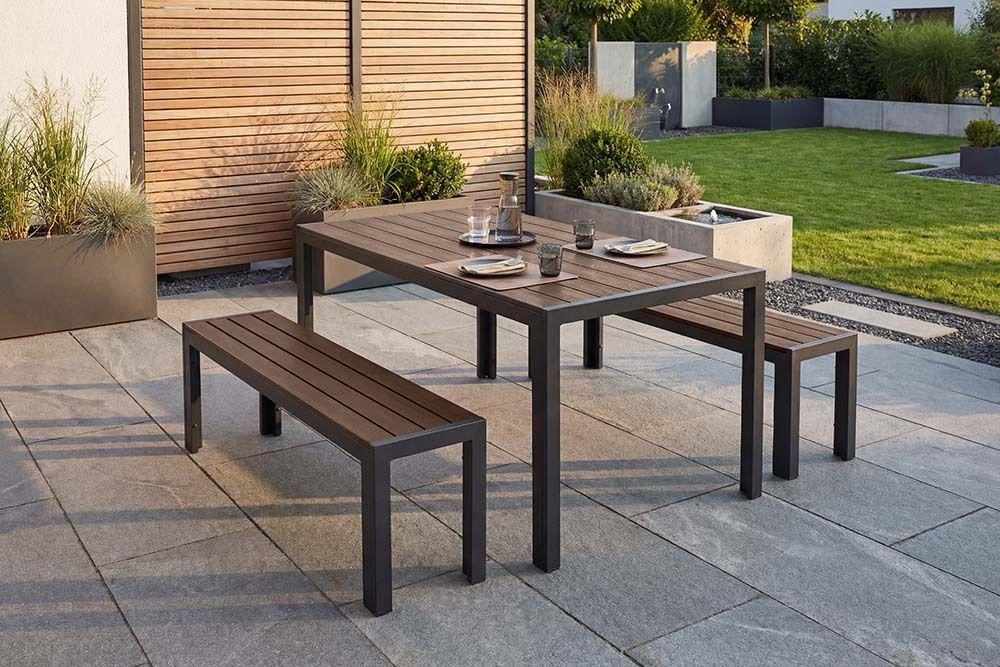 Moderner Gartentisch DESIGNO 150cm dunkelbraun schwarz Aluminium wetterfest