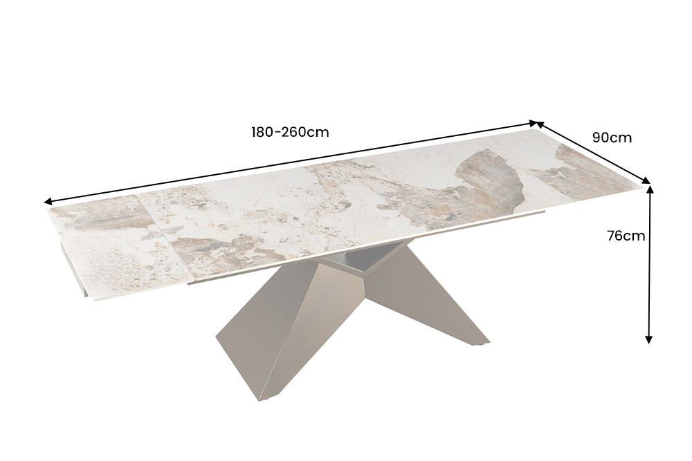 Design Esstisch DIAMOND 180-260cm weiß braun Pandora Keramik Metallgestell bronze
