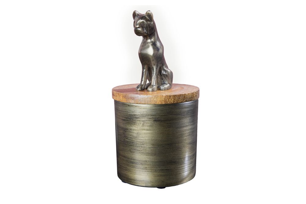 Design Dose PANTHER 20cm gold natur Mangoholz Panther-Figur Metall Dekoration