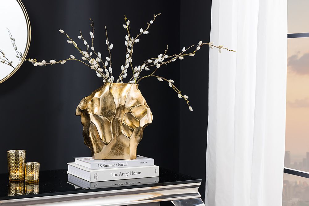 Handgefertigte Vase LIQUID 30cm gold Metall Hammerschlag Design