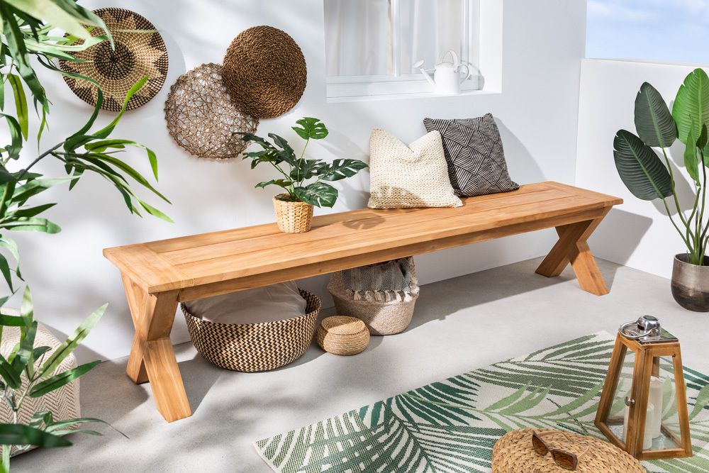 Massive Gartenbank EMPIRE TEAK 220cm Sitzbank Teakholz wetterfest