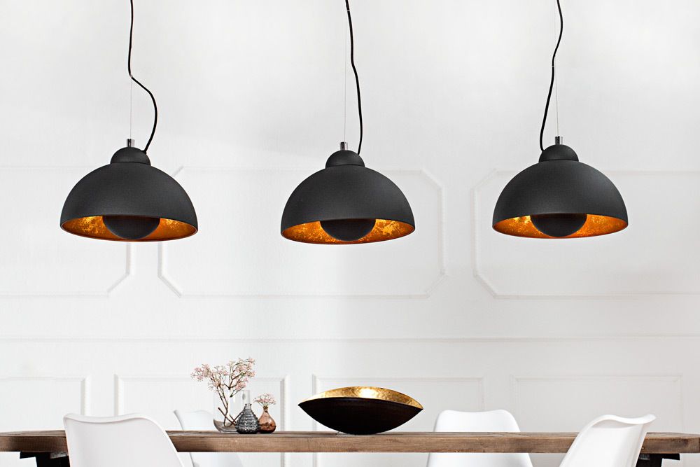 Elegante Hängelampe STUDIO 3 110cm schwarz Blattgold-Optik drei Schirme