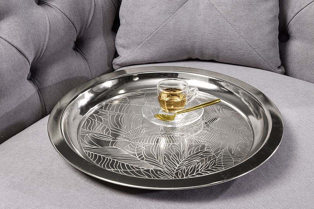 Orientalischer Beistelltisch CASABLANCA 50cm silber schwarz Tablett abnehmbar klappbar