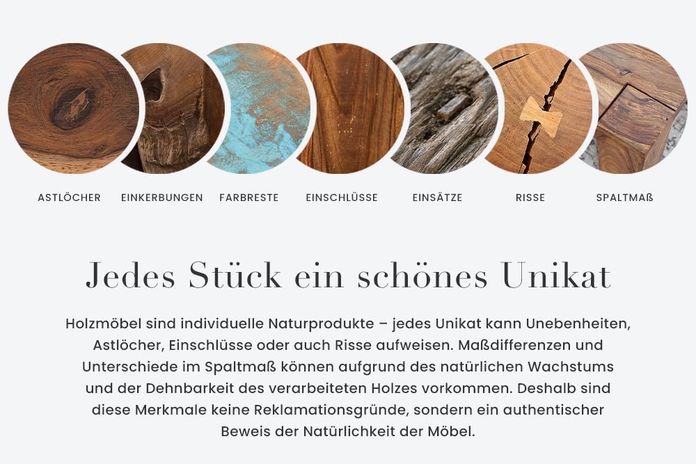 Massivholz Sideboard THOR 200cm mit Schubladen natur Wildeiche geölt Metall schwarz