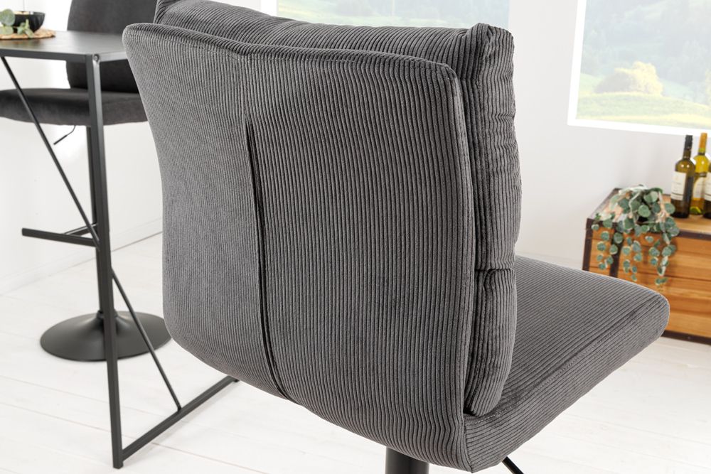 Höhenverstellbarer Barhocker COMFORT grau Cord drehbar mit Lehne Metall schwarz