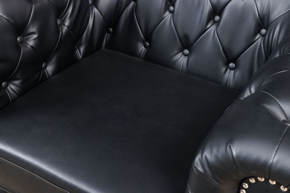 Design Sessel CHESTERFIELD 110cm matt schwarz Knopfheftung Federkern