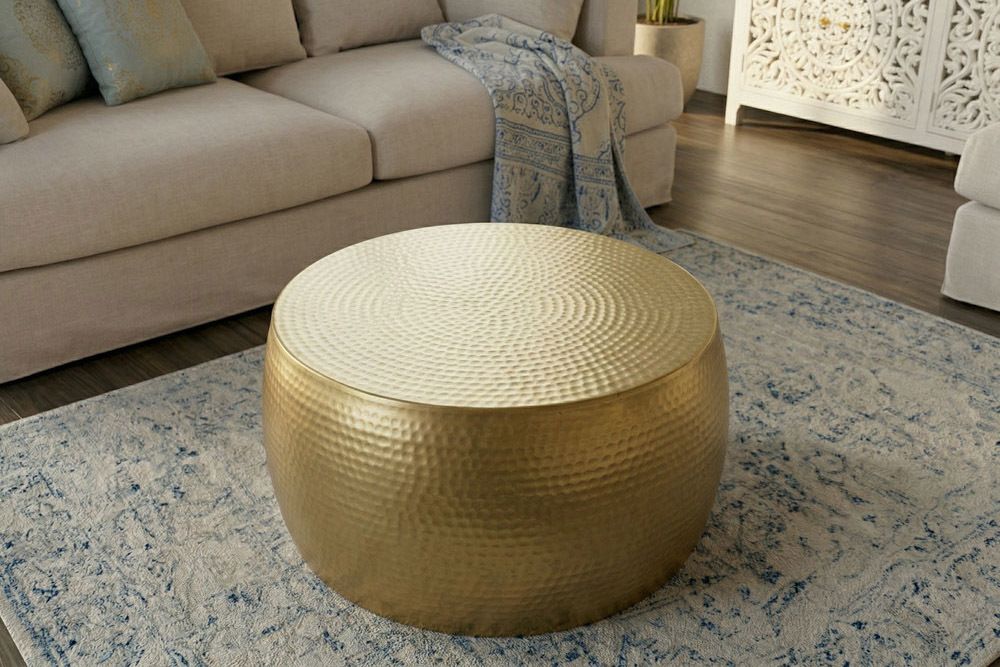 Runder Couchtisch ORIENT III 60cm gold Metall Hammerschlag Design handmade
