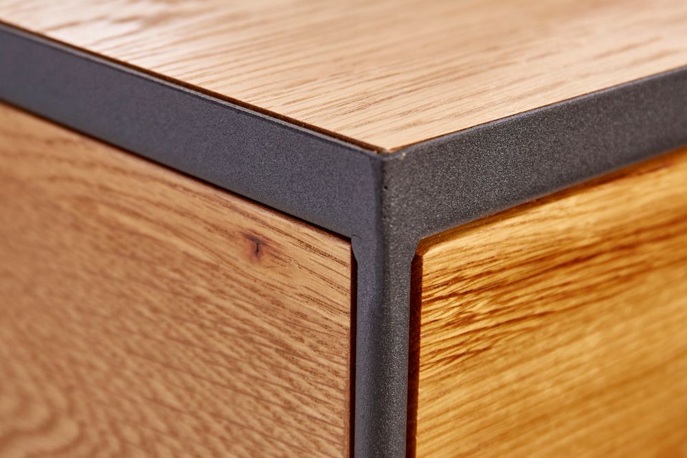 Moderner Beistelltisch SCORPION 50cm Wildeichen-Design Metall Nachttisch mit Schublade