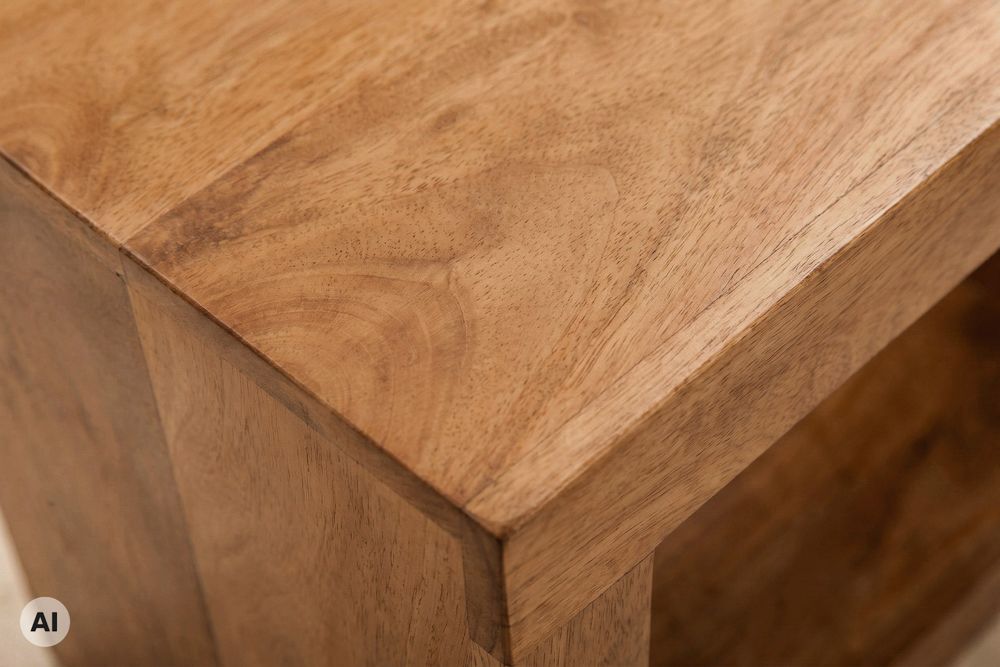 Handgearbeiteter Beistelltisch S 60cm braun honey finish Mangoholz mit Ablage variabel stellbar