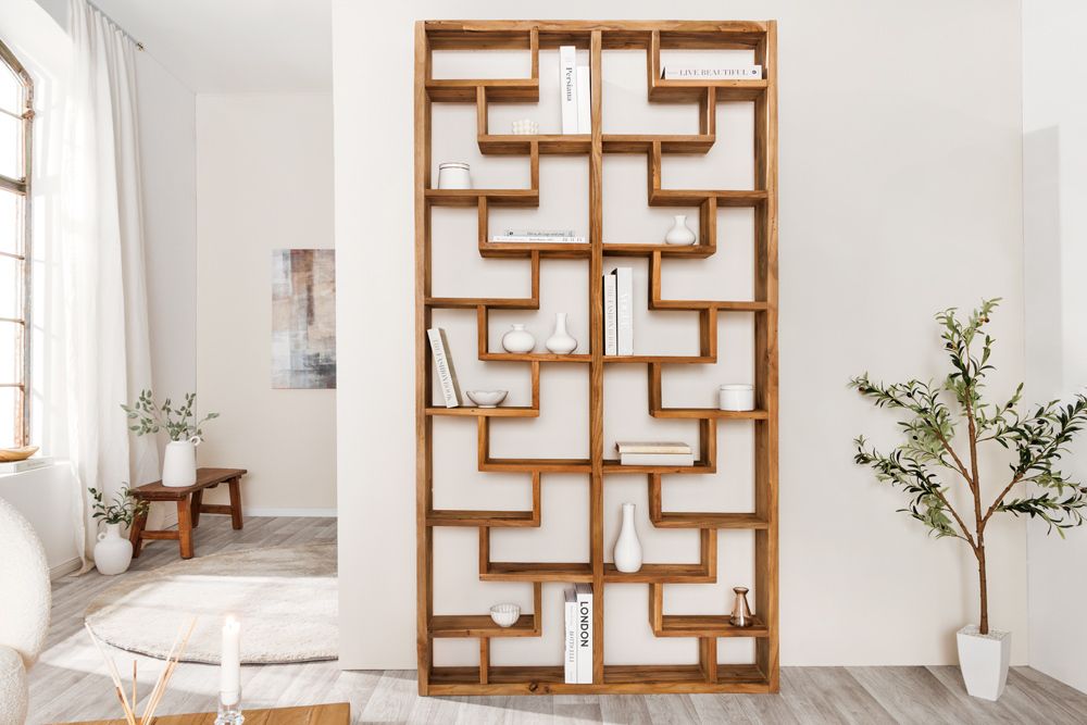 Massivholz Bücherregal JAVA 200cm natur Teakholz Standregal Raumtrenner recycelt
