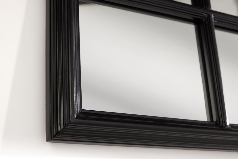 Moderner Wandspiegel PARIS 120cm schwarz Fensterspiegel Rundbogen-Design