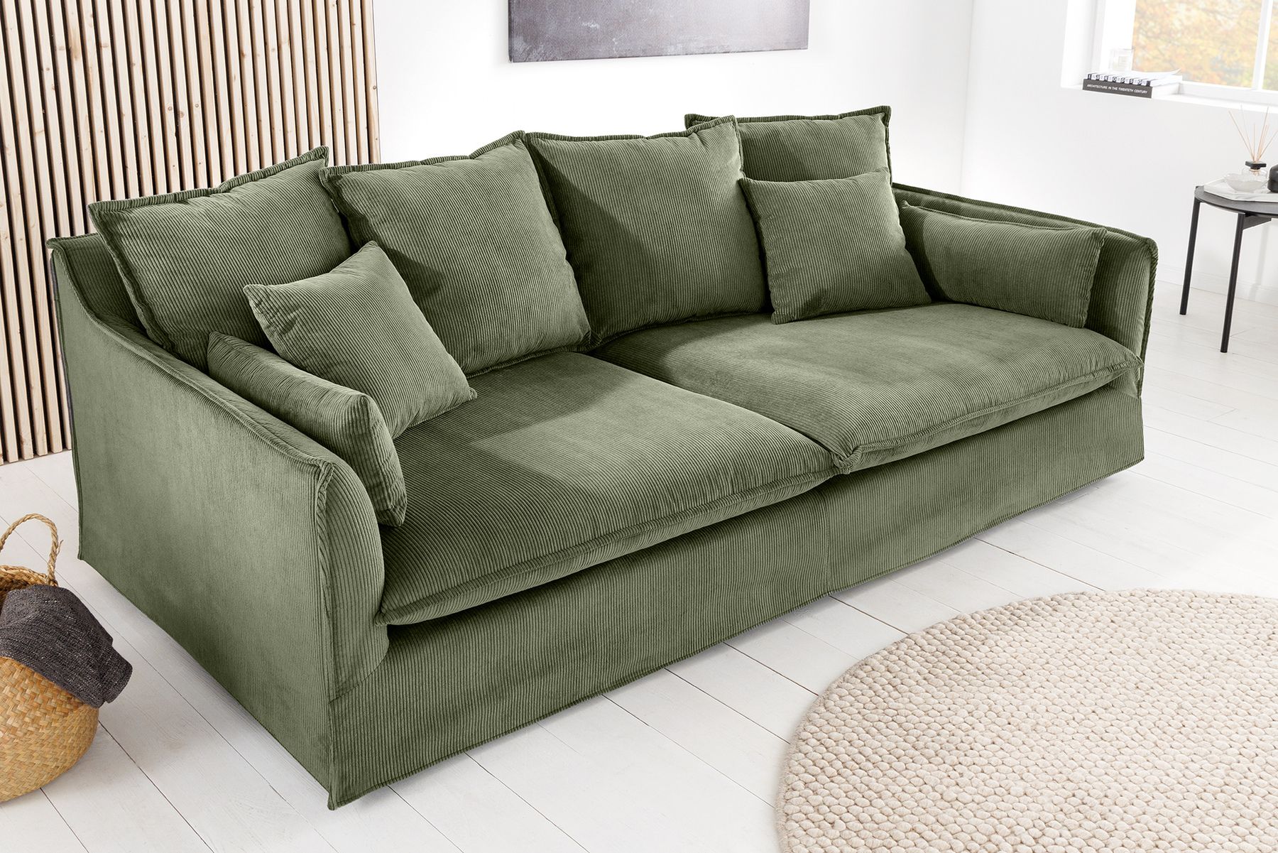 Großes 3-Sitzer Sofa HEAVEN 200cm grün Cord Federkern Hussensofa