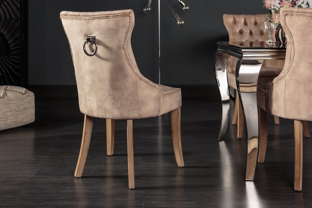 Eleganter Stuhl CASTLE cappuccino Samt Landhausstil mit Komfortgriff
