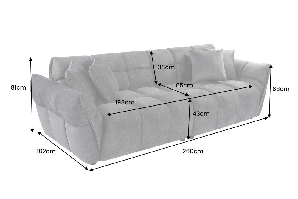 XXL Sofa CLOUD 260cm grau Vogue Samtstoff Bigsofa Federkern inkl. Kissen