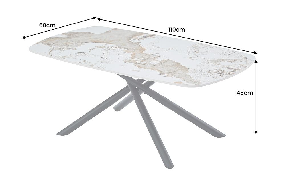 Design Couchtisch OSAKA 110cm weiß schwarz Pandora Keramik mit Sterngestell