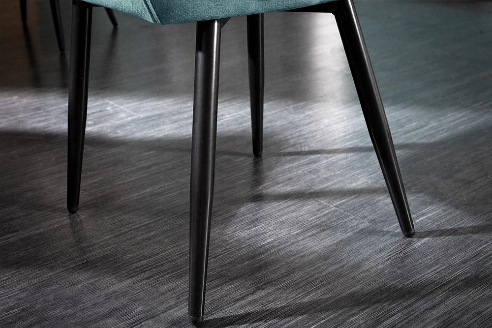 Design Stuhl MILANO petrol Samt mit Armlehne Ziersteppung gepolstert schwarze Metallbeine