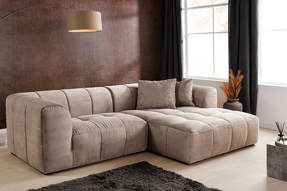 Modernes Ecksofa ZERO GRAVITY 240cm greige Cord 3-Sitzer Couch L-Form