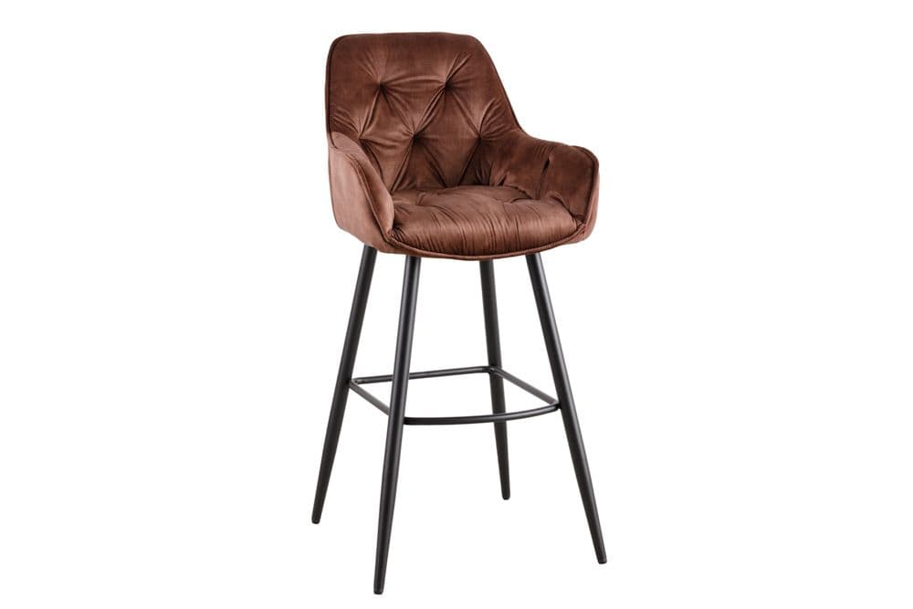 Design Barhocker MILANO rost braun Samt Barstuhl mit Lehne Metall schwarz Chesterfield-Steppung