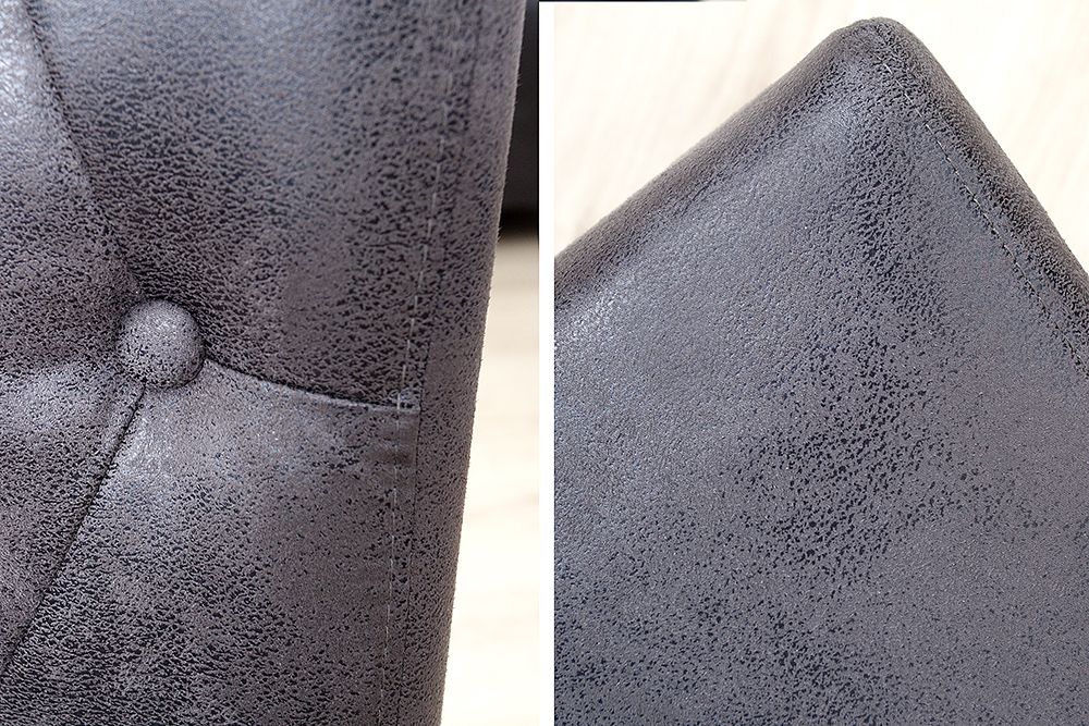 Edler Stuhl CASA vintage grau mit Zierknöpfen Massivholzbeine
