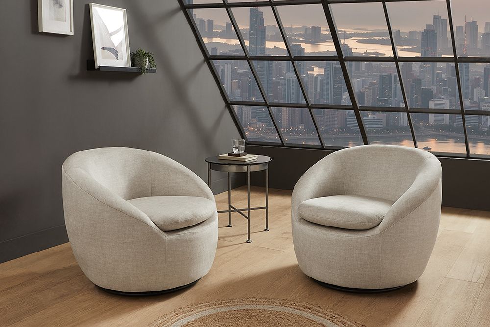 Drehbarer Design Sessel ALPINE beige Samt 360° mit Armlehnen