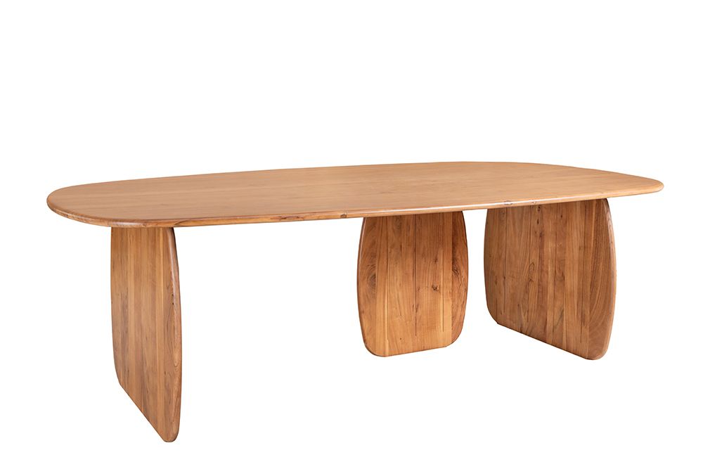 Design Esstisch SCULPTURA 240cm braun Akazie Massivholz mit skulpturalem Wangenfuß