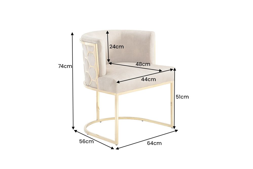 Stilvoller Stuhl ELEGANCE cappuccino Samt gold Edelstahl mit Armlehne