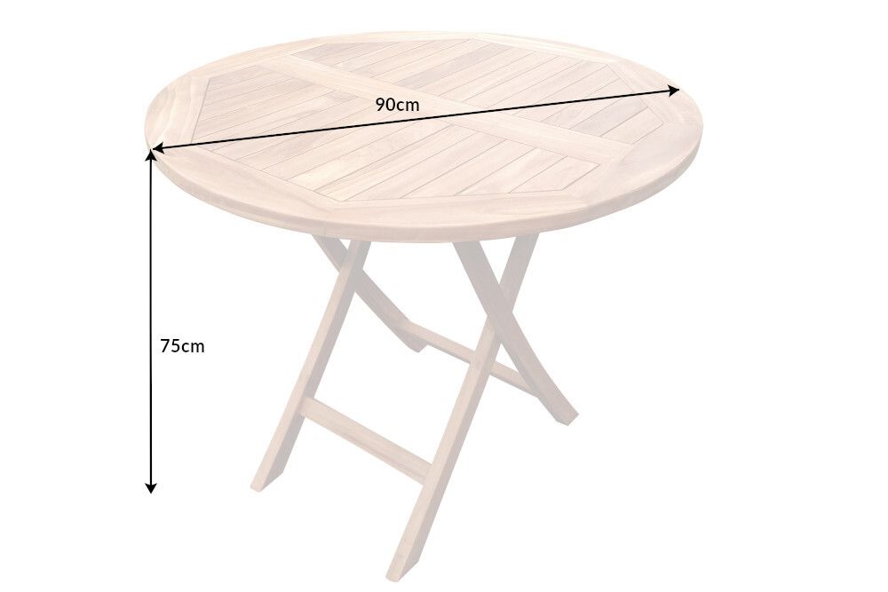 Massiver Gartentisch EMPIRE TEAK 90cm Teakholz rund klappbar Balkontisch Outdoor