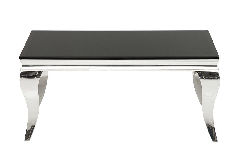 Eleganter Couchtisch MODERN BAROCK 100cm silber mit schwarzem Opalglas